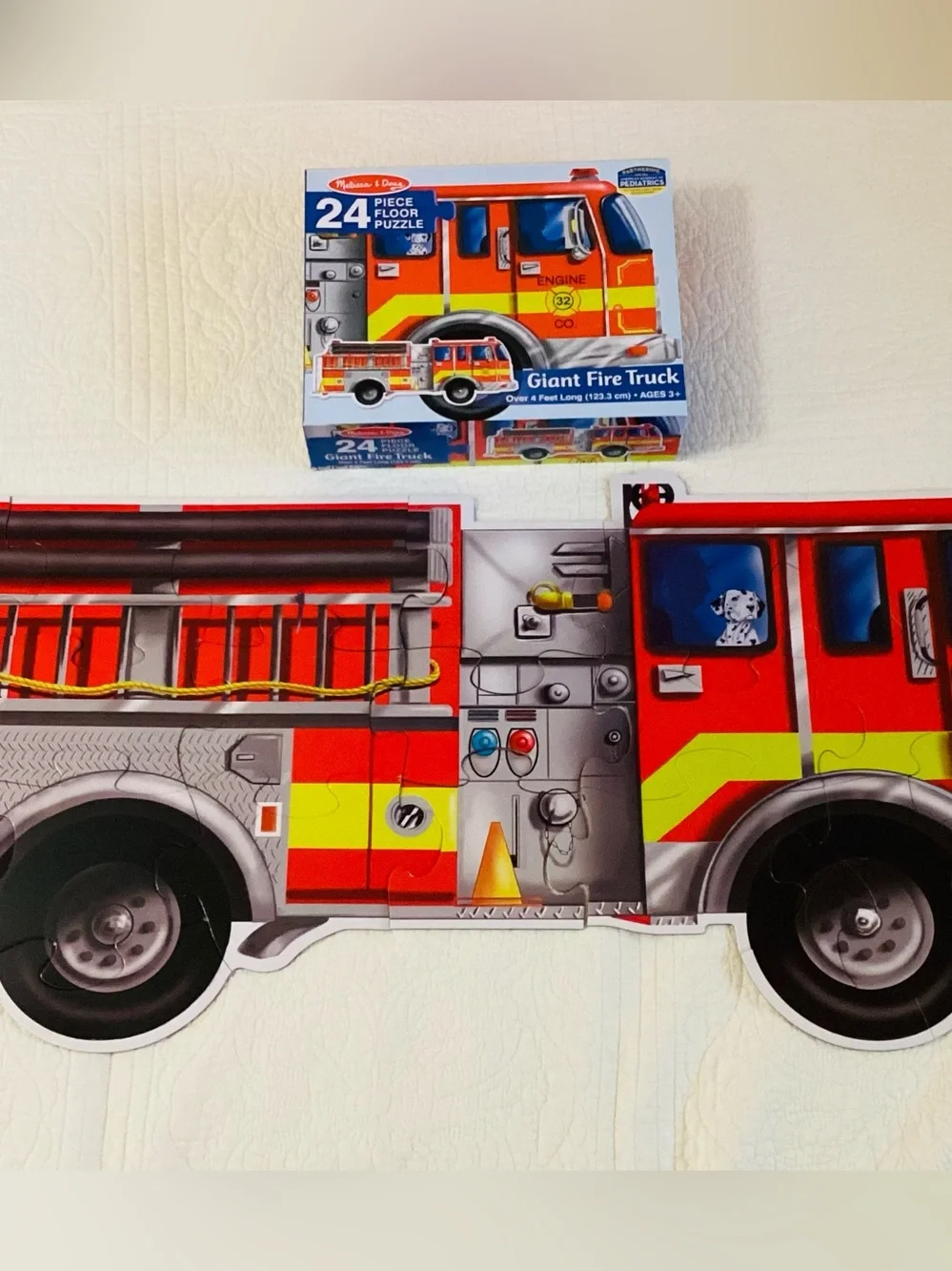 Complete Melissa & Doug 24 piece 4 ft Giant Fire Truck Floor Puzzle